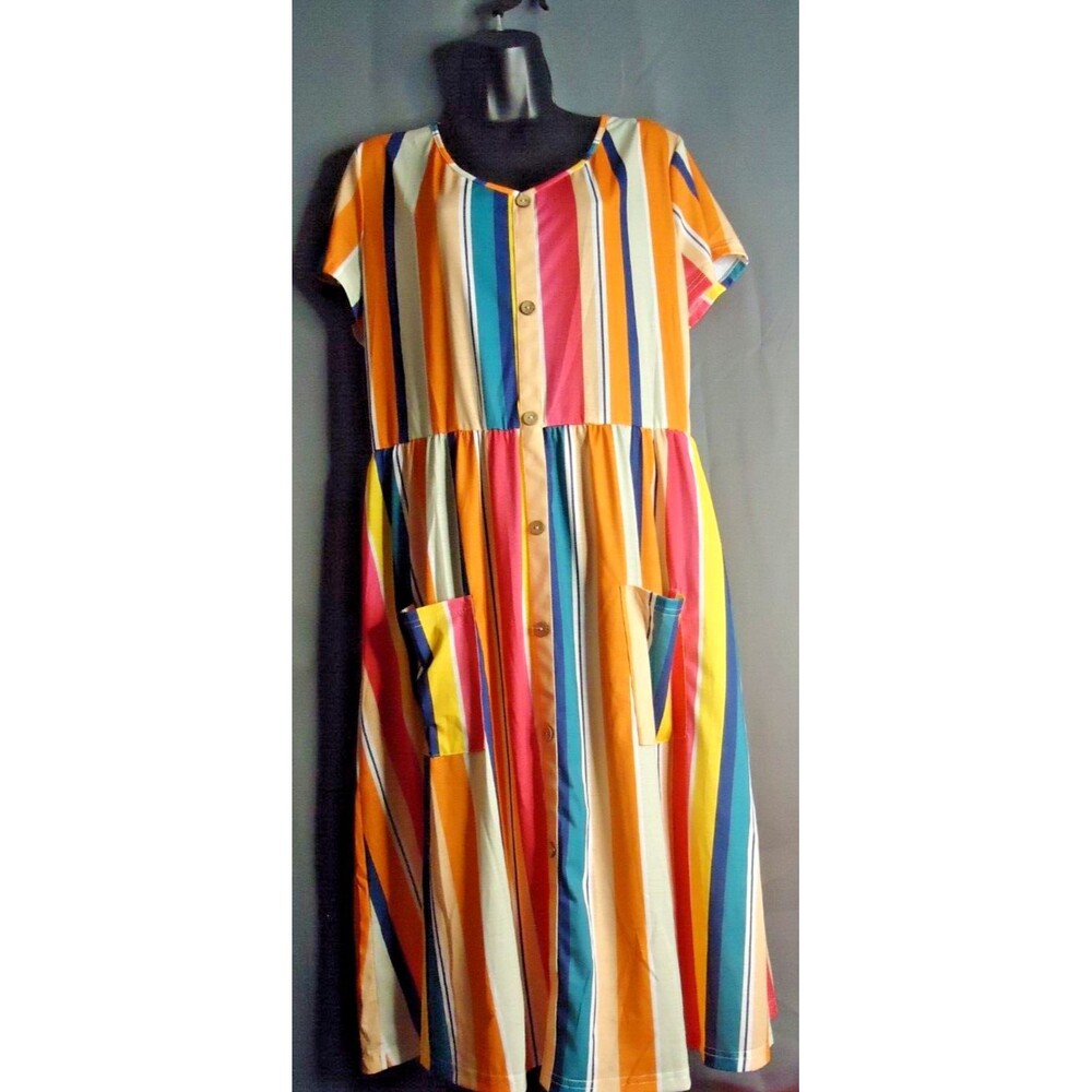 Ouges Short Sleeve Multicolored Vertical Stripe F… - image 2